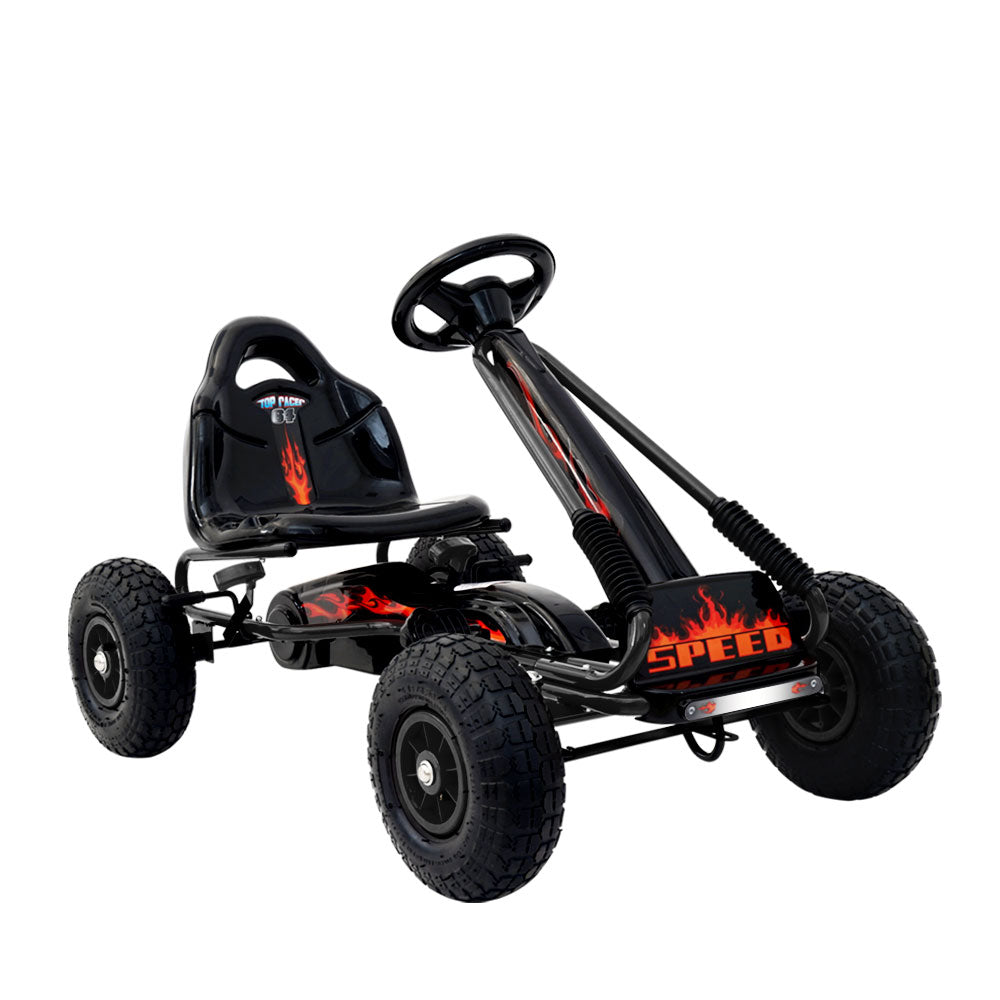 Rigo Kids Pedal Go Kart Racing Car - Black (Rubber Tyres)