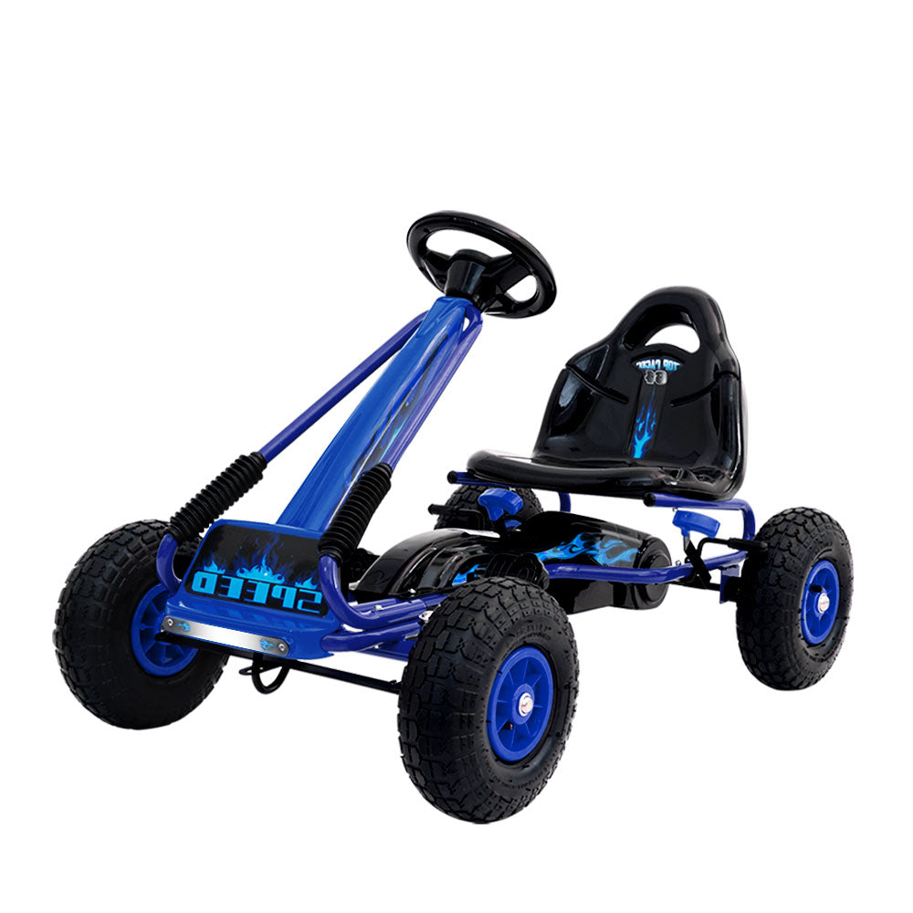 Rigo Kids Pedal Go Kart Racing Car - Blue (Rubber Tyres)