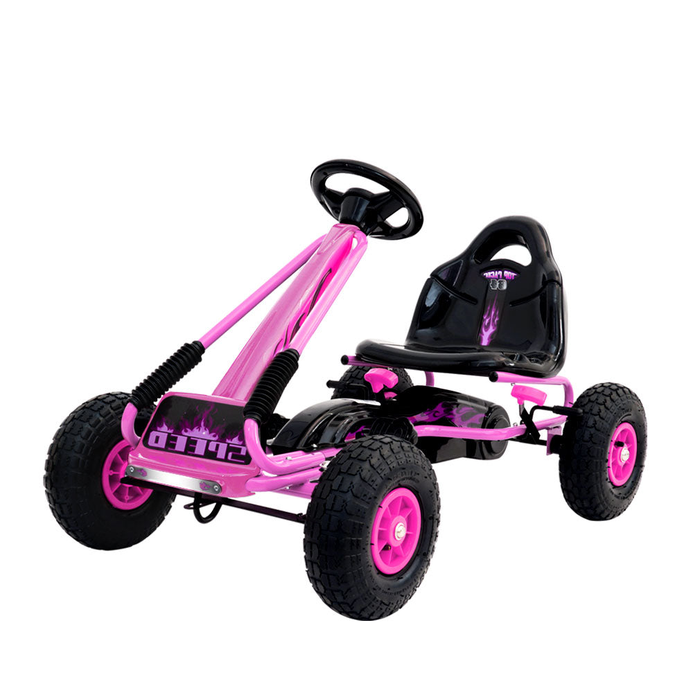 Rigo Kids Pedal Go Kart Racing Car - Pink (Rubber Tyres)