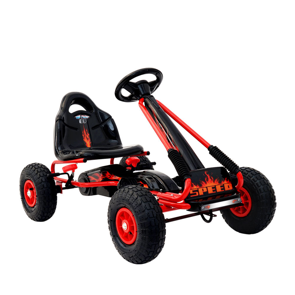 Rigo Kids Pedal Go Kart Racing Car - Red (Rubber Tyres)