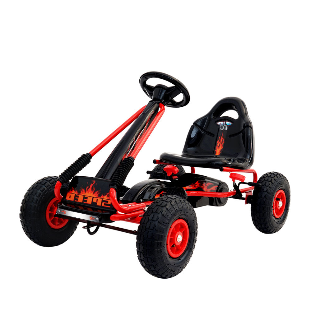 Rigo Kids Pedal Go Kart Racing Car - Red (Rubber Tyres)