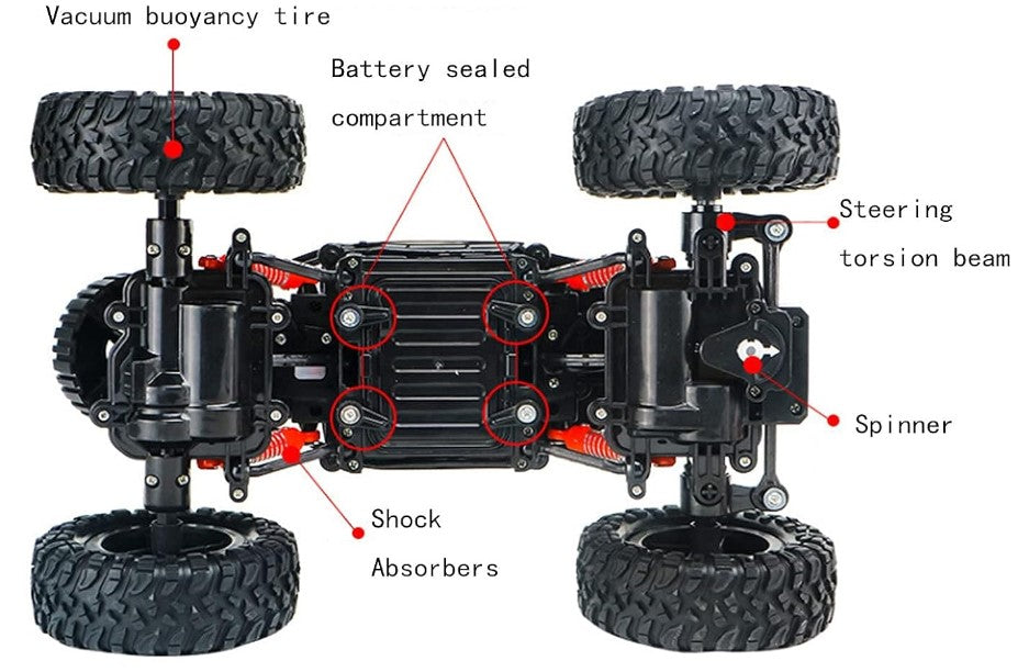 Remote control Waterproof Amphibious Car - 1:14 Scale (Black)