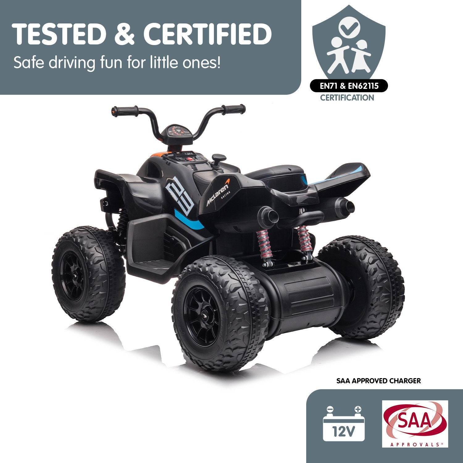 Kahuna Licensed McLaren MCL35 Ride On Electric Quad Bike - Black
