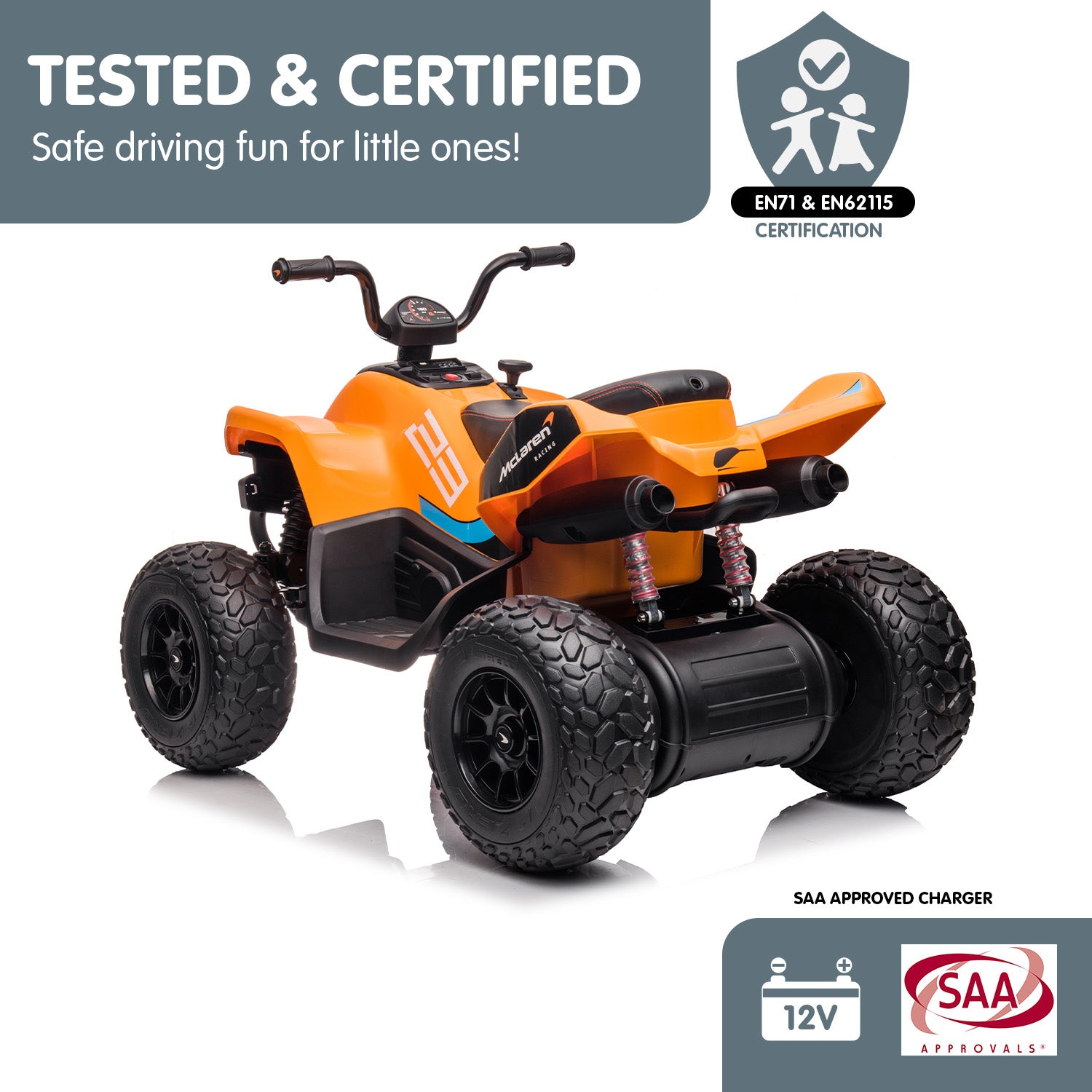 Kahuna Licensed McLaren MCL35 Ride On Electric Quad Bike - Orange