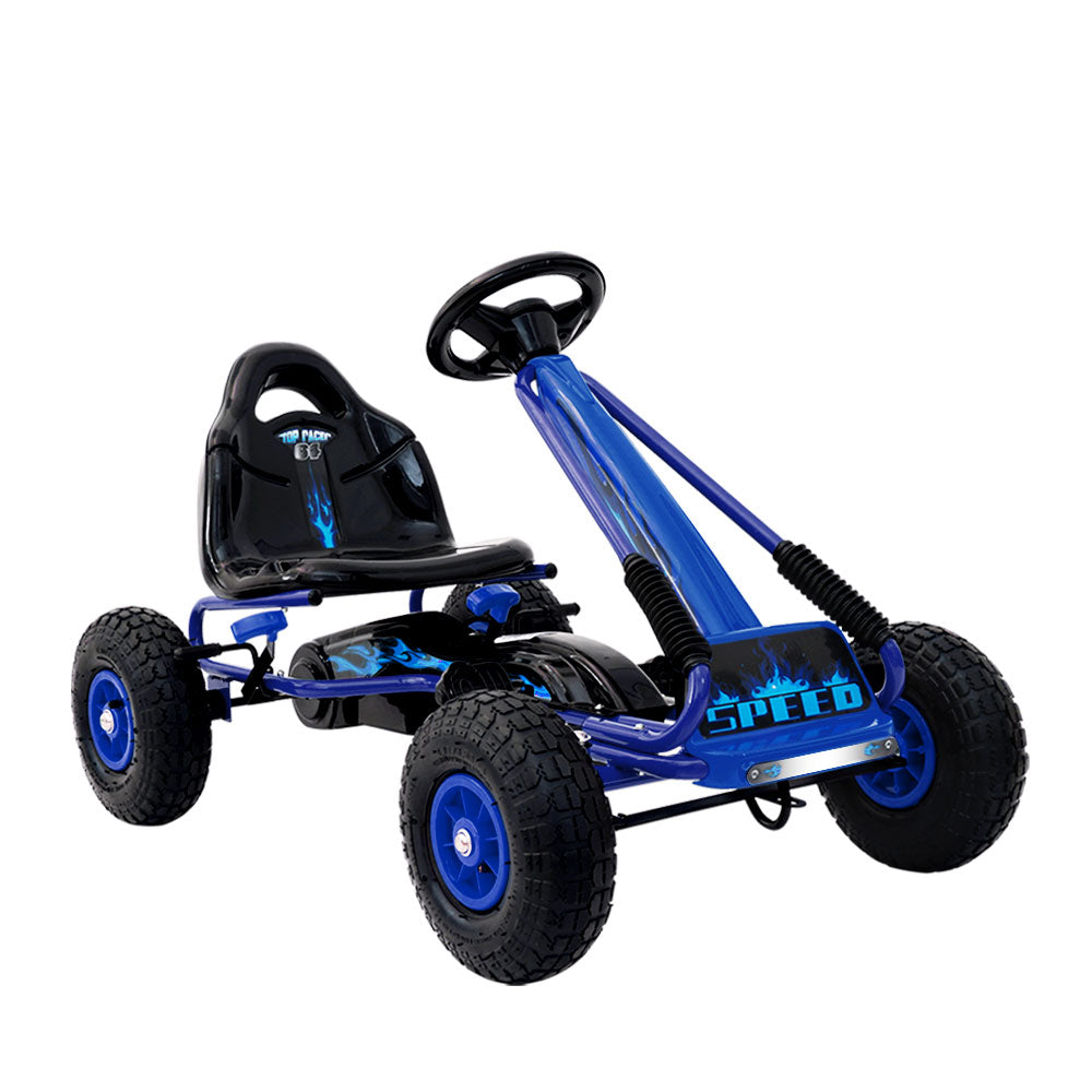 Rigo Kids Pedal Go Kart Racing Car - Blue (Rubber Tyres)