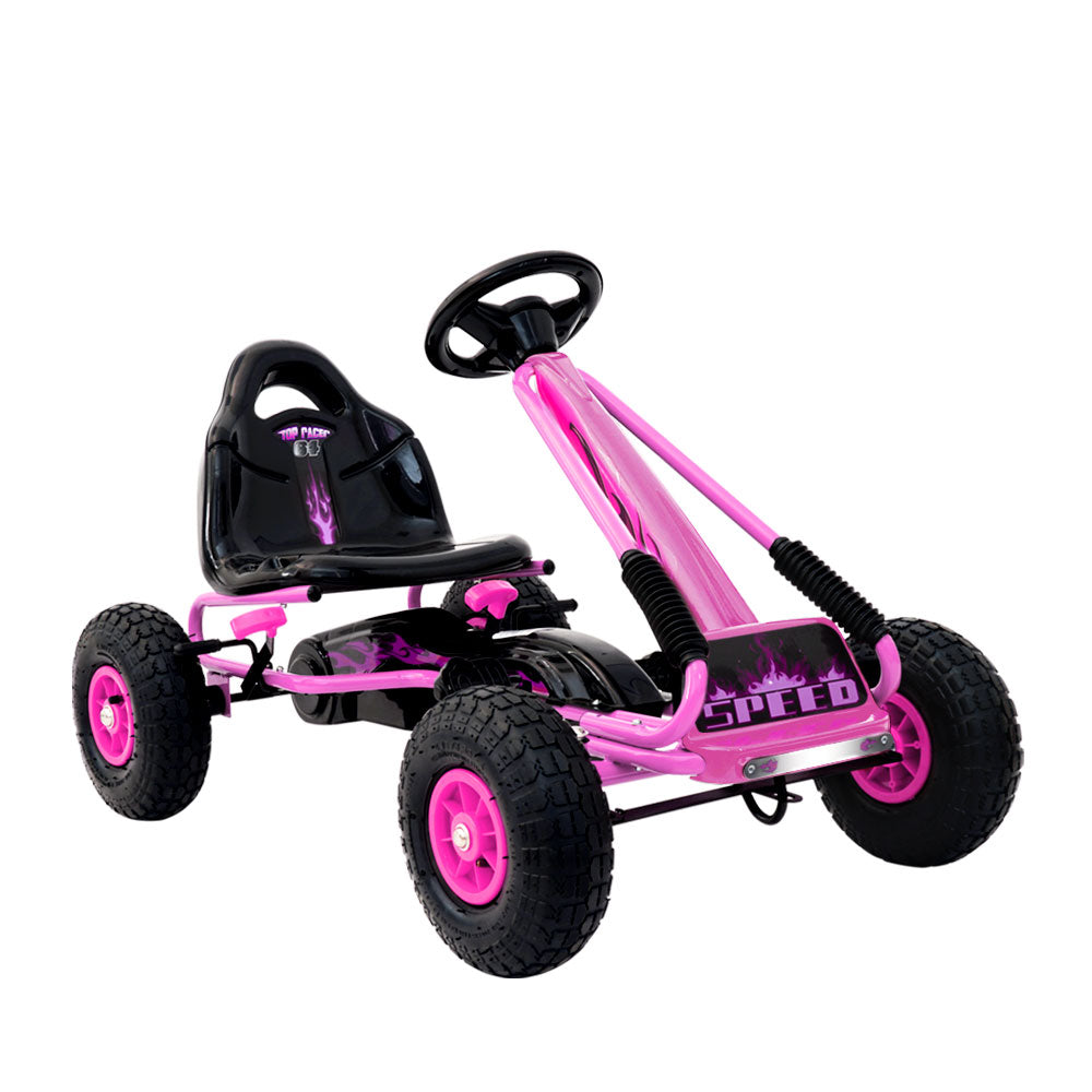 Rigo Kids Pedal Go Kart Racing Car - Pink (Rubber Tyres)