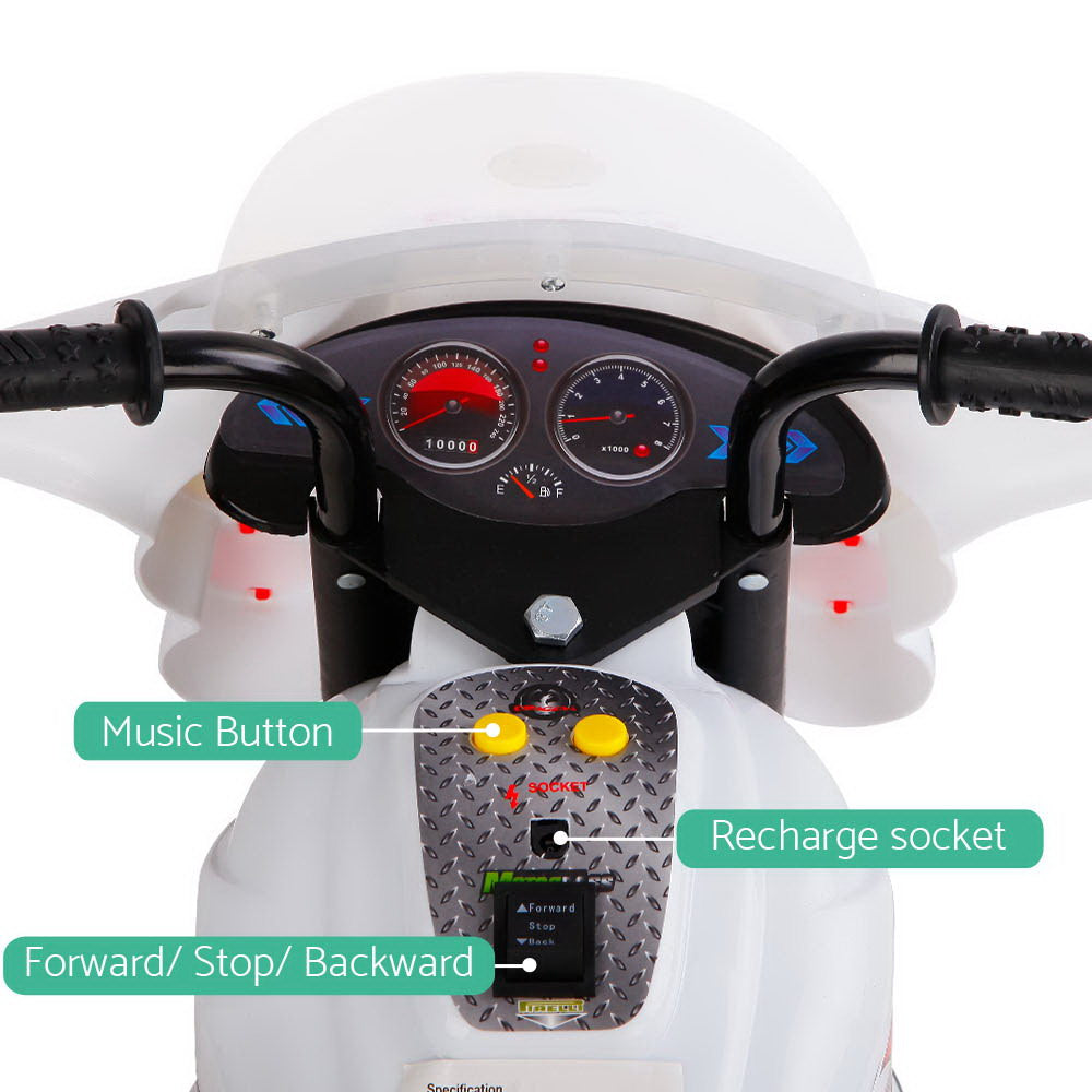 Rigo Kids Electric Ride On Police Motorcycle - White